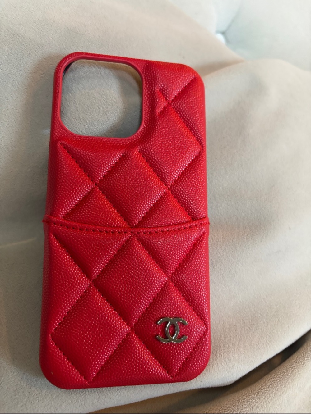 CHANEL Red Quilted Card Pocket Phone Case
